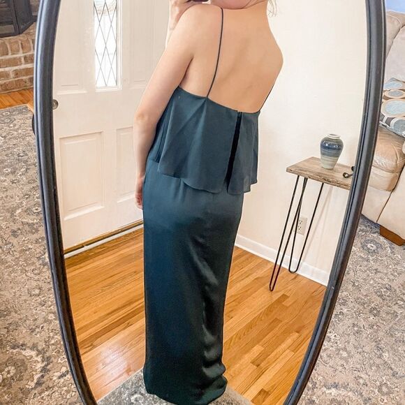 Shona Joy Draped Cocktail Frill Dress Emerald 8 - Picture 2 of 7